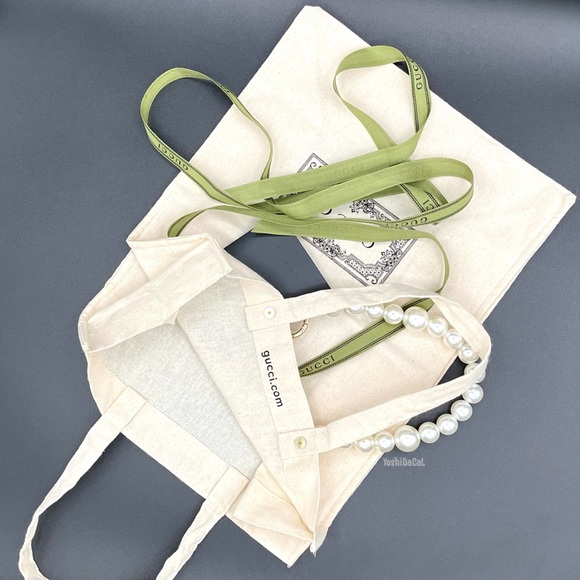 🆕 Gucci Canvas Shopping Tote Bag w/Accent Handle & Ribbon, New Handbag Purse - Picture 10 of 13